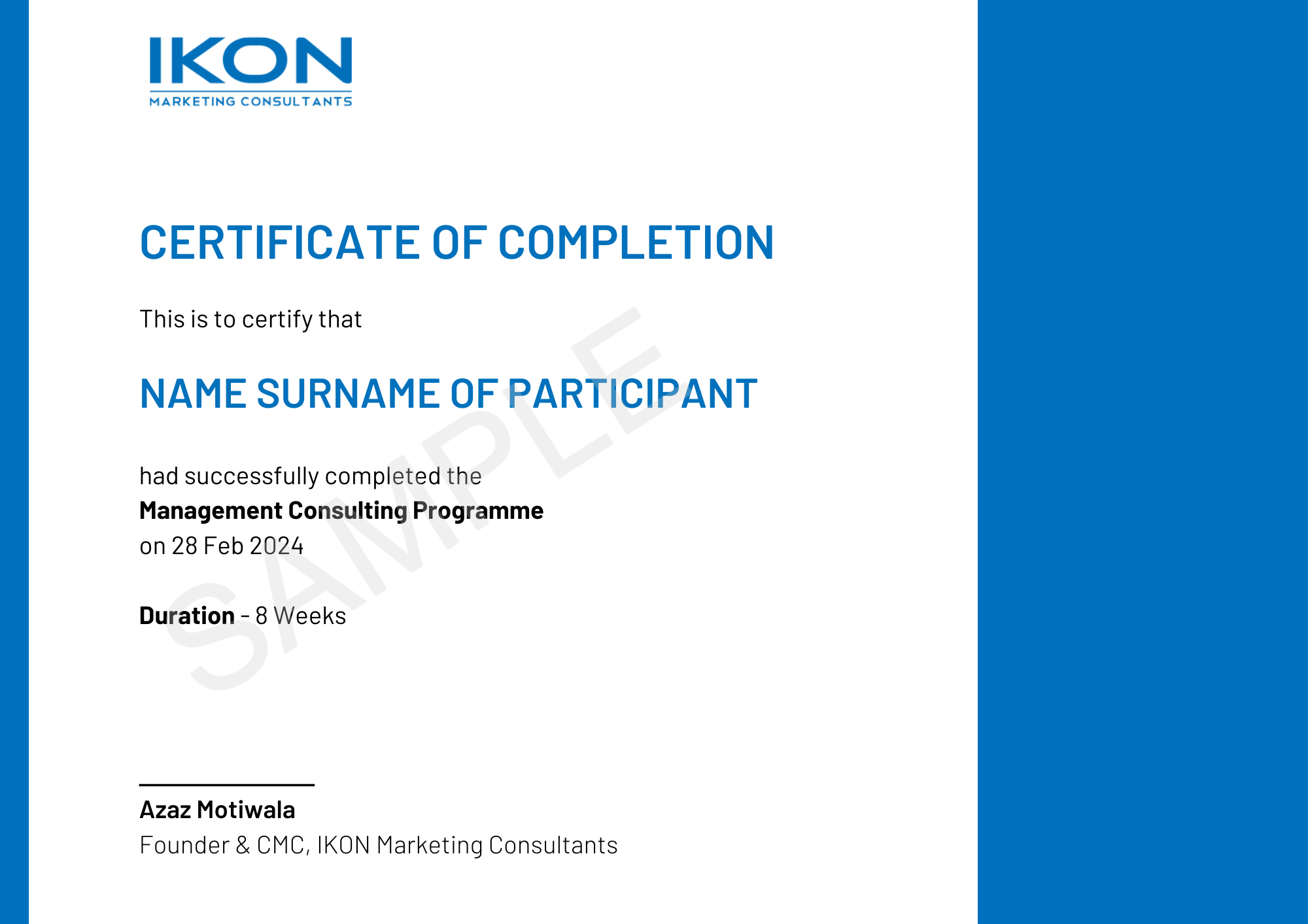 management consulting course completion certification