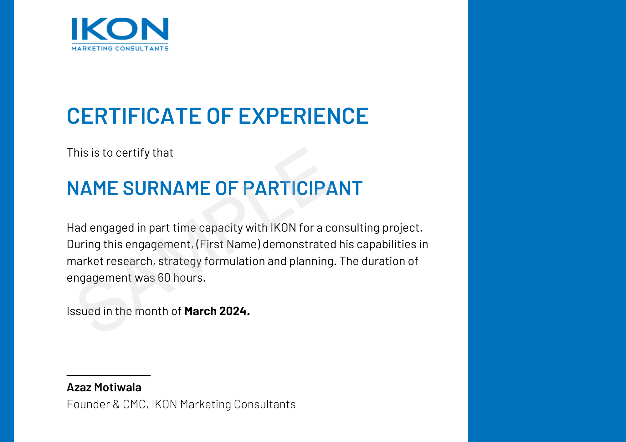 management consulting course experience certificate